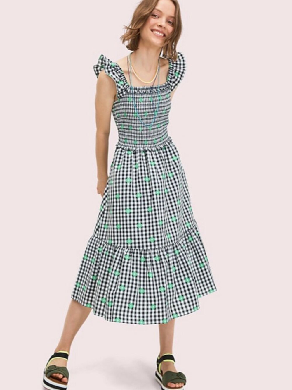 🔥NWT🔥 Kate Spade ♠️ Gingham Voile Smocked Dress Fresh White Size Medium